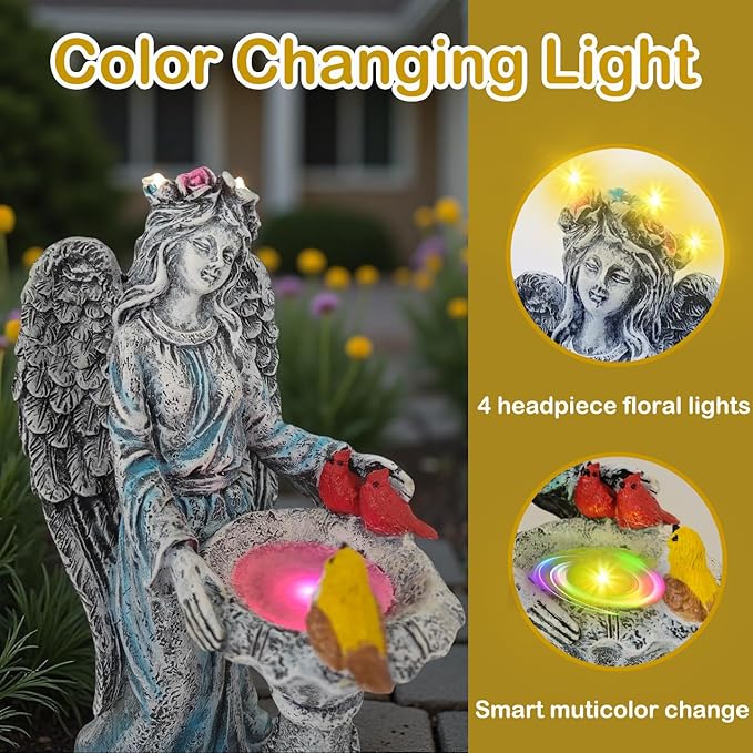 Mrocioa Solar Outdoor Garden Decor Angel Statue Light with Color Changing Birdbath, Waterproof Led Home Decor Figurine Lights for Yard Patio Front Porch, Housewarming Gifts for Thanksgiving Christmas-Ruum Studio Home