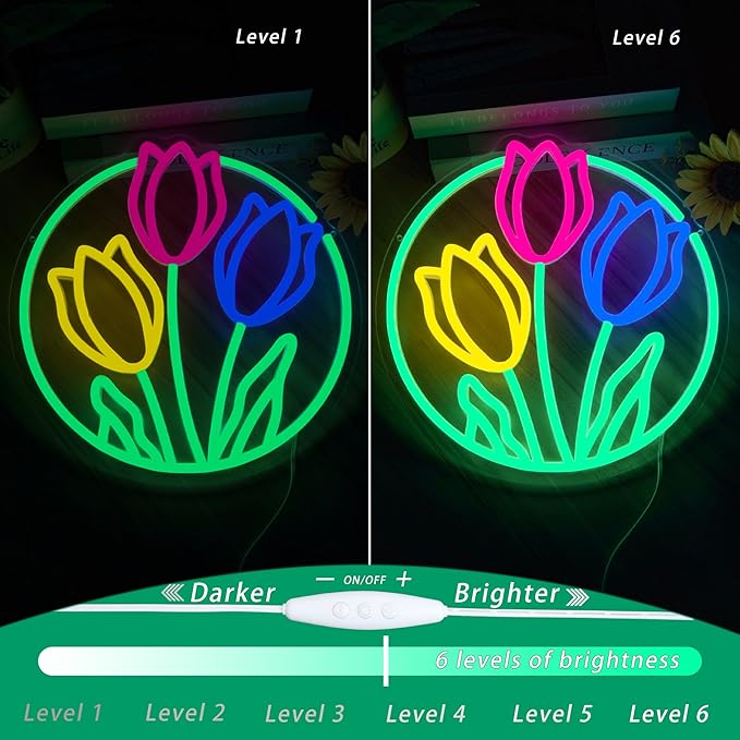 Tulip Neon Sign Flower Neon Lights for Wall Decor Vibrant Flower Shaped Light-up Sign for Girls Bedroom Teen Room living Room Dormitory shop Perfect Valentines Mothers Day Birthday Gift-Ruum Studio Home