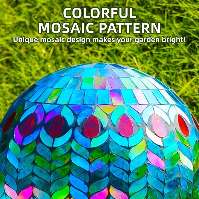 VOREEN Mosaic Glass Gazing Ball Outdoor Gazing Globe, Reflective Ball Yard Decoration for Homes, Patio, Lawn and Gardens, Gift for Mom Wife Friend, 10-Inch, Blue-Ruum Studio Home