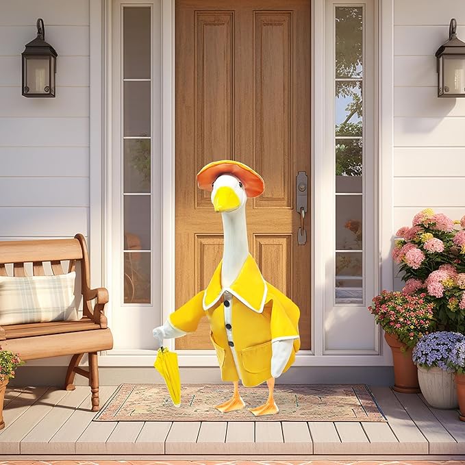 23 Inch Porch Goose Raincoat Outfit with Umbrella– Cement Goose Clothes for Porch Goose Statue, Waterproof Outdoor Goose Outfit for Lawn & Garden Decor-Ruum Studio Home