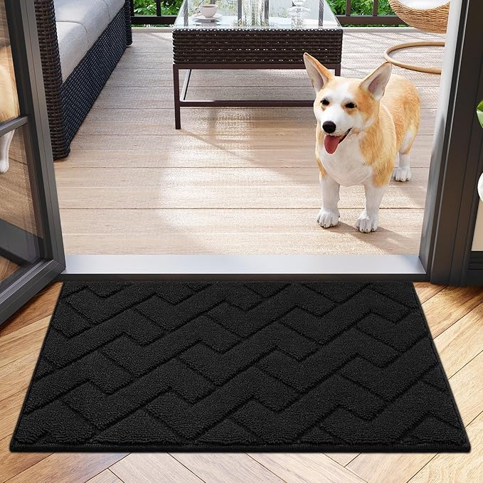 hicorfe Indoor Doormat,Front Back Door Mat TPR Backing Non Slip Mats 20"x31.5" Absorbent Resist Dirt Entrance Doormat Inside Floor for Entryway Washable Low-Profile (Black)-Ruum Studio Home