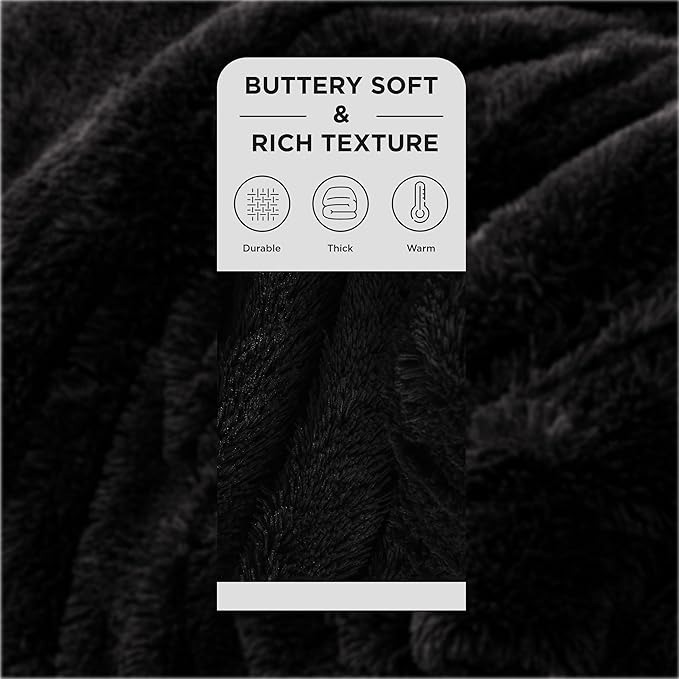Bedsure GentleSoft Fluffy Black Blankets Queen Size for Bed, Thick Sherpa Faux Fur Fleece Fuzzy Plush Winter Warm Soft Full Queen Blankets, Bedroom Decor Black Gifts Cozy Gifts for Women Men, 90x90-Ruum Studio Home