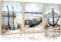 3Pcs Nautical Beach Wall Art Sailboat Paddle and Anchor Paintings Pictures Wall Decor Nautical Coastal Posters Prints Artwork for Living Room Bedroom Home Office Corridor Home Decroation Unframed-Ruum Studio Home