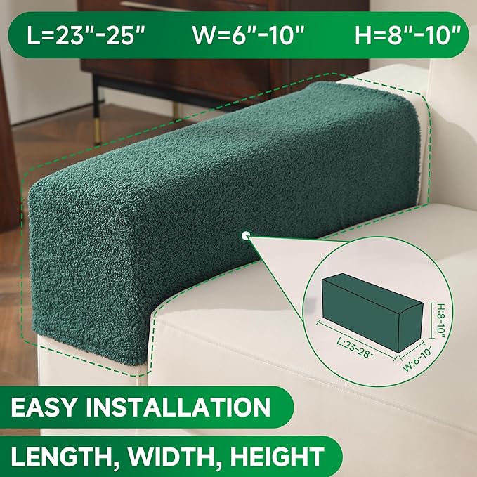 Couch Cushion Covers for Sectional Sofa, Stretch Soft Sofa Slipcovers Washable Wear-Resistant Universal Furniture Protector for Living Room(1 Piece Armrest Cover, Green)-Ruum Studio Home