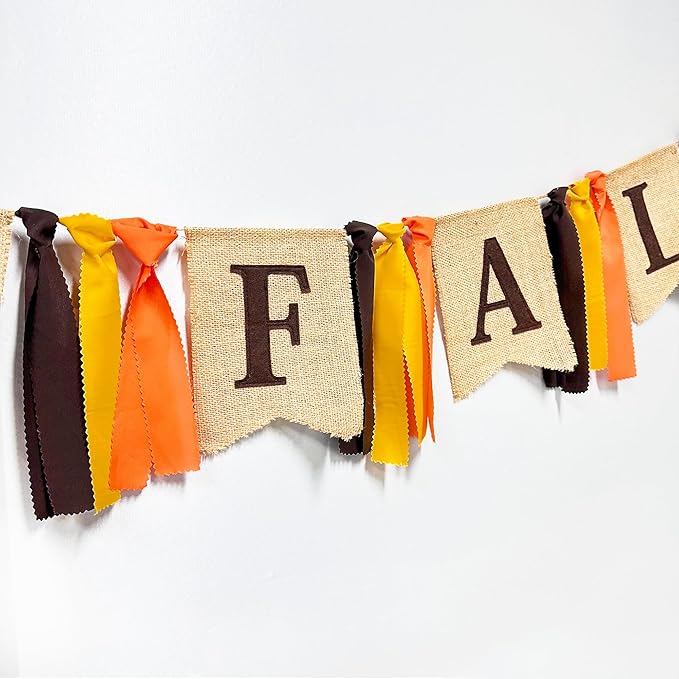 Happy Fall Pumpkin Burlap Pennant Banner Flag Felt Happy Fall Sign and Pumpkin Pattern with Fall Color Ribbon for Fall Autumn Harvest Thanksgiving Day Birthday Baby Shower Party Decorations Supplies-Ruum Studio Home