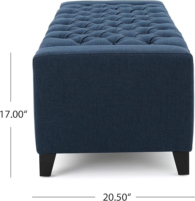 Christopher Knight Home Hikaru Fabric Storage Ottoman, Dark Blue Dimensions: 20.50”D x 51.00”W x 17.00”H-Ruum Studio Home