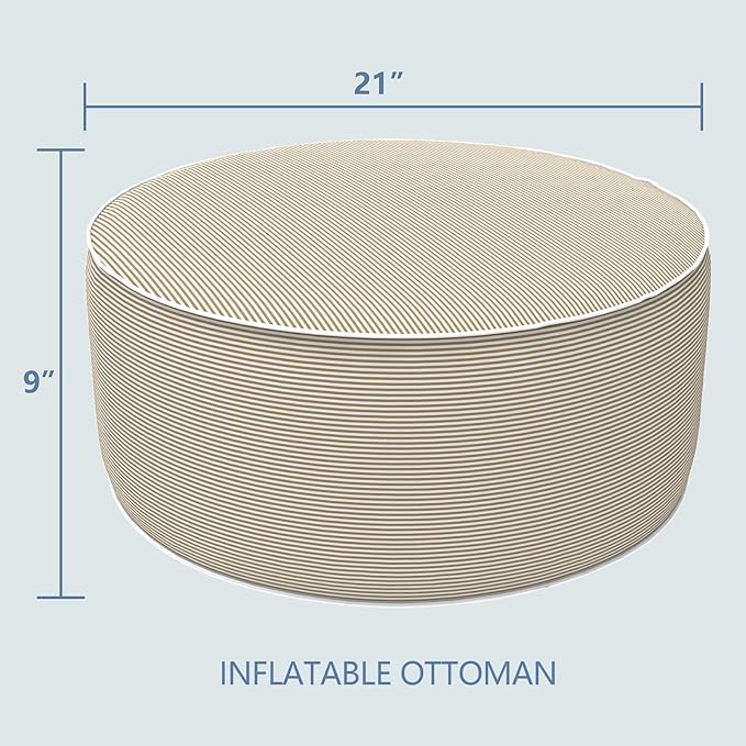 LVTXIII Inflatable Stool Ottoman Footrest with Handle, All Weather Foot Rest, Indoor or Outdoor Use for Home Patio Garden and Camping, D21 x H9, Stripe Beige-Ruum Studio Home