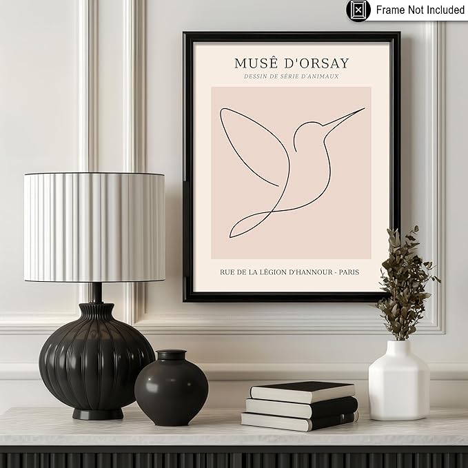 Poster Master Vintage Poster - Retro One Line Hummingbird Drawing Print - Bird Line Art - Minimal Gift for Him, Her, Animal Lover - Abstract Decor for Home, Office, 24x32 Unframed Wall Art-Ruum Studio Home