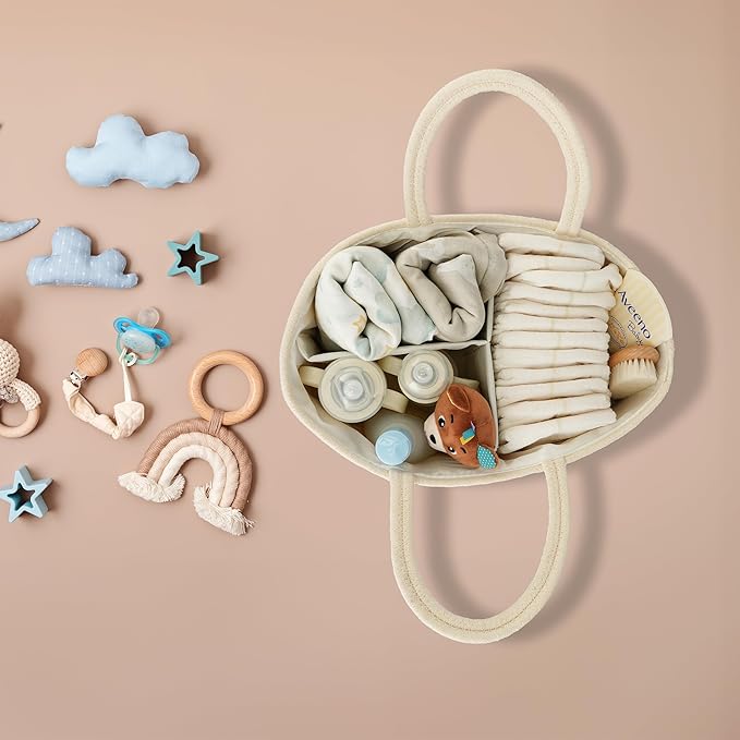 Diaper Caddy Organizer Cotton Rope Baby Basket Nursery Storage and Portable Tote Bag for Car Ideal Baby Shower Gifts and Registry Must-Have for Newborn Essentials beige-Ruum Studio Home