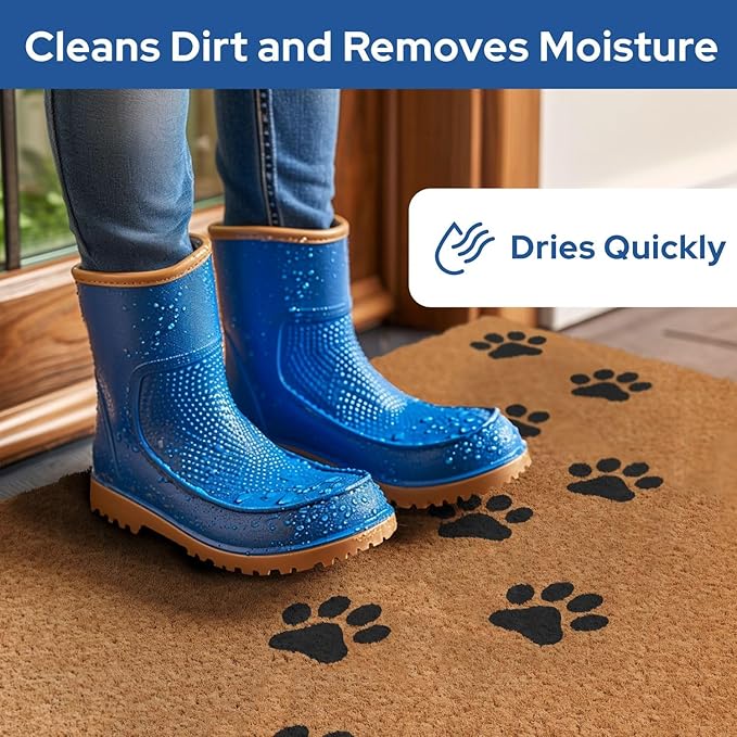 Barnyard Designs Natural Coco Coir Heavy Duty Backing Doormat - Large Cute Non-Slip Front Door Welcome Mat for Outside Entrance or Porch Entry, Brown (30x48, Paws)-Ruum Studio Home