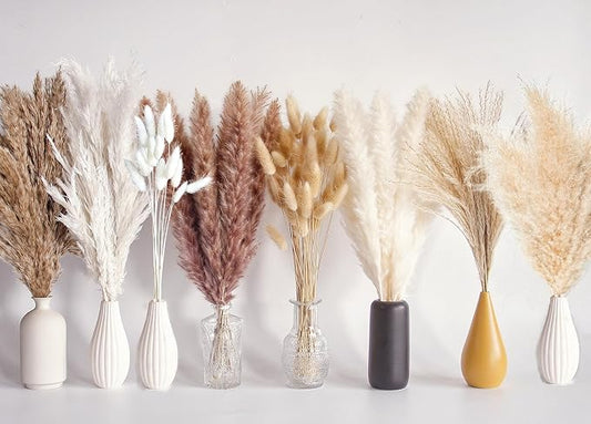 130 PCS Dried Pampas Grass Bouquet, Boho Table Decor, Bunny Tails Dried Flowers, Brown Pampas, Fluffy Pompas, White Pampas Grass for Weddings, Home Decor, Rustic Parties, and Baby Shower Decorations-Ruum Studio Home
