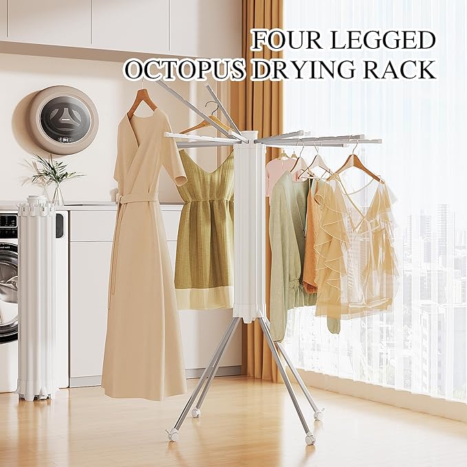 JOOM 4 Legs Single Layer Clothes Drying Rack, Garment Rack Portable and Foldable Space Saving Laundry Drying Rack - Drying Rack Clothing Floor Folding Balcony Bedroom Household Aluminum-Ruum Studio Home