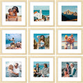 Vittanly 12x12 Picture Frames Set of 9, Shatter Resistant Plexiglass, Display 8x8 Pictures with Mat or 12x12 without Mat, Photo Frames for Wall Mount, Engineered Wood, OAK-Ruum Studio Home
