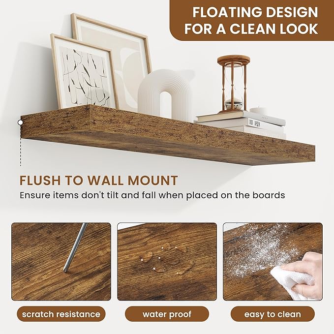 fuqing Floating Shelves for Wall, Bathroom Shelf Wall Mounted for Storage, Shelves with Invisible Bracket for Bedroom, Kitchen, Living Room, Farmhouse Small Book Shelf, 32 Inch Set of 2, Rustic Brown-Ruum Studio Home