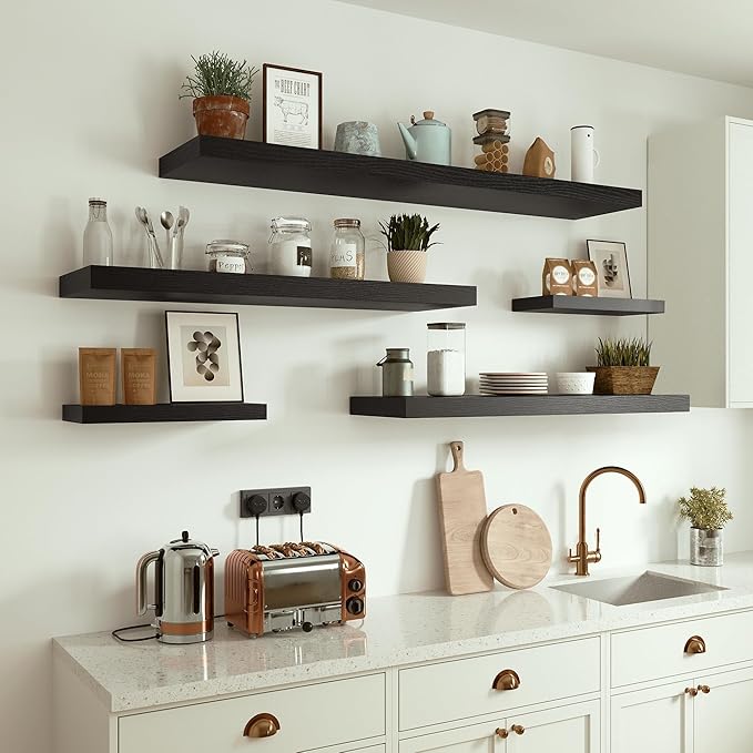 Black Floating Shelves for Wall 10 inch Deep, 36” x 10.3” x 1.8”, Large Wall Shelves for Bedroom, Bathroom, Living Room, Kitchen, Office, Modern Shelf Home Decor with Invisible Bracket-Ruum Studio Home