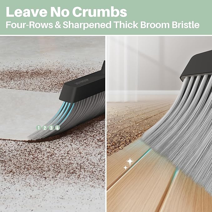 JOYMOOP Black Broom and Dustpan Set with 56” Handle, Upright Angle Design for Pet Hair and Hard Floor Sweeping-Ruum Studio Home