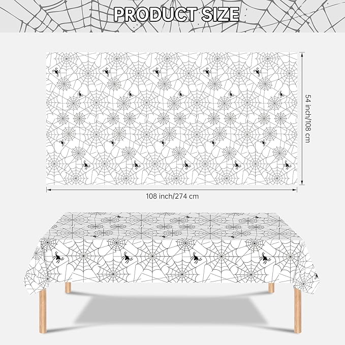 2 Pcs Halloween Tablecloth - Plastic Halloweens Spider Webs Table Cloth, White Disposable Rectangle Spiderweb Table Cover for Halloween Party Decorations Supplies Favors Tables Decor, 108 x 54 Inch-Ruum Studio Home