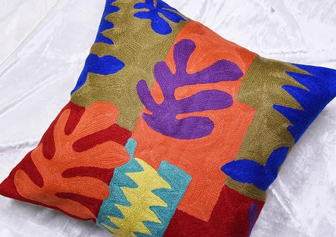 Matisse Decorative Pillow Cover Cutouts Hand Embroidered Abstract Toss Pillows Farmhouse Chair Cushion Contemporary Pillowsham Mid-Century Chair Cushions Wool Size 18x18-Ruum Studio Home