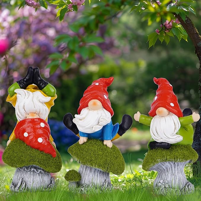 Hodao 3 PCS Spring Yoga Mushroom Gnomes Decoration Summer Elf Figurines Gifts for Home Spring Lively Garden Statues Decor for Outdoor, Mom, Mother (Green)-Ruum Studio Home