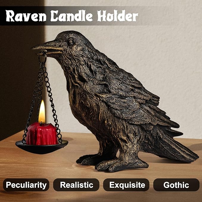 Gothic Home Decor Fake Crow Light Holder Raven Lamp Tealight Candle Holder Resin Statue Half Gold-Ruum Studio Home
