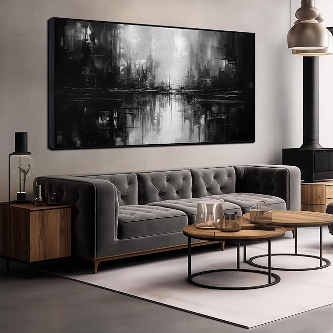 Abstract Painting Canvas Wall Art Living Room Black Wall Decor for Bedrom Home Office Decor Large Picture Frames for Wall 29 x 58 Inch-Ruum Studio Home