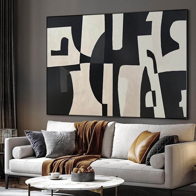 SIGNWIN 60"x72" Extra Large Framed Wall Art Black and White Abstract Geometric Design, Minimalist Modern Print for Home Living Room Bedroom Decor (Frame Assembly Required)-Ruum Studio Home