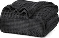 PHF 100% Cotton Waffle Weave Blanket Twin Size, Soft Lightweight Breathable Cozy Summer Blankets for Bed, Luxury Aesthetic Woven Bedding for Home Decor, 66"x90", Black-Ruum Studio Home