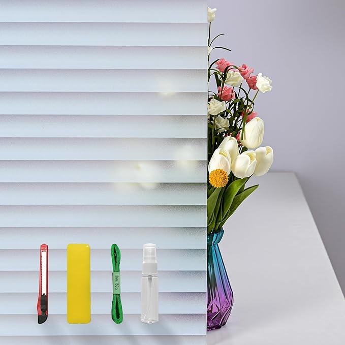 Window Privacy Film with Installation Tools, Blinds Pattern, Static Cling, Anti UV, Heat Control, Ideal for Home Shower Office Glass Door (Blinds Pattern, 35.4X157.4Inch)-Ruum Studio Home