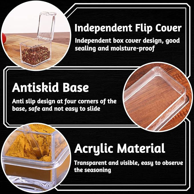 4 PCS Seasoning Box, Clear Spice Containers with Spoon, Acrylic Toppings Containers with Lids, Kitchen Multi Spice Box for Salt, Sugar, Pepper, Garlic Powder-Ruum Studio Home