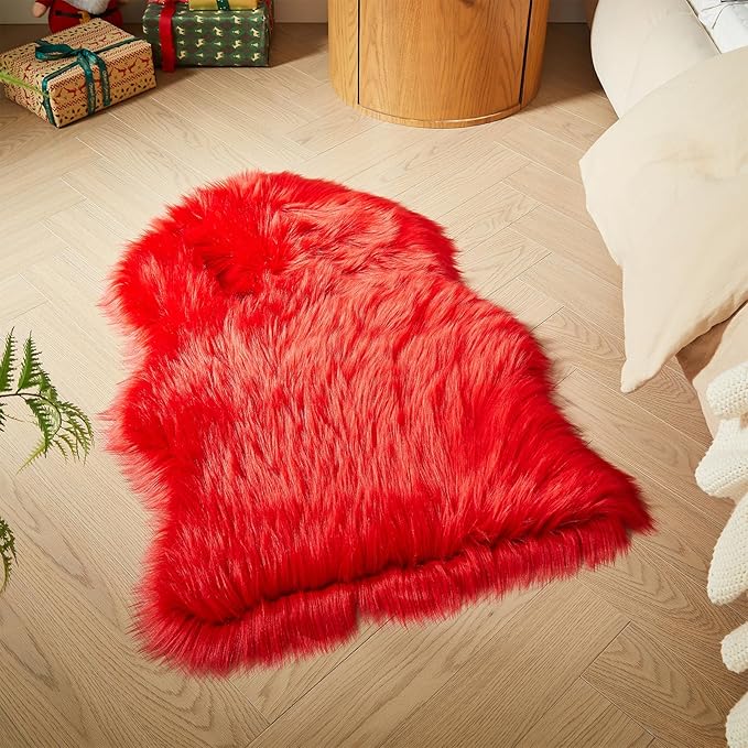 AMTOVO Faux Fur Rug, Red Small Area Rug, Fluffy Sheepskin Rug, Fuzzy Ultra Soft 2 x 3 ft Shag Rugs for Bedroom Sofa Throw Cushion Room Decor, Sheepskin-Ruum Studio Home