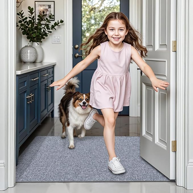 LUMI Ultra Thin Door Mat for Entryway,32"x48" Low Profile Non Slip Rubber Backing Indoor Doormat, Easy Clean Welcome Entrance Mat for Inside House, Patio, Light Grey-Ruum Studio Home