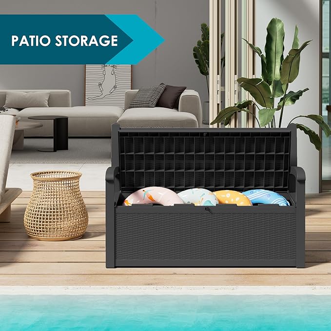 70 Gallon Storage Bench Deck Box for Patio Furniture with Armrest Bench Outdoor Storage-Ruum Studio Home