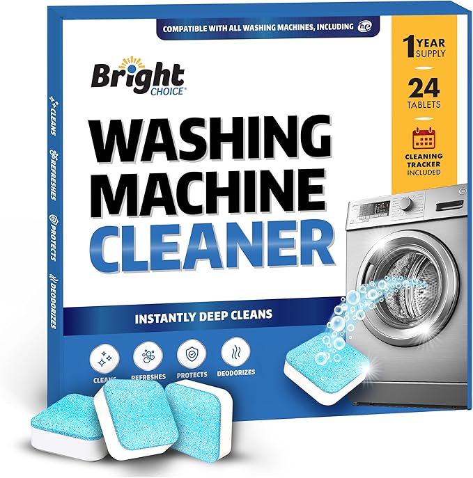 Washing Machine Cleaner Tablets 24 Pack - Deep Cleaning Tablets for Front & Top Load, Works With HE Washers, Removes Residue, Odor & Pet Hair - 12 Month Supply of Washer Cleaner Descalers, Septic Safe-Ruum Studio Home
