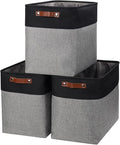 Large Fabric Storage Baskets | 50L Storage Bins, Decorative Linen Closet Baskets with Handles for Organizing, Shelf, Toys, Clothes, Home, Office, Nursery, 17x12x15Inches (Gray&Black)-Ruum Studio Home