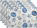 Blue Pumpkin Maple Leaves Fall Placemats Set of 4 Autumn Thanksgiving Harvest Linen Place Mat Non Slip Heat Resistant Washable Table Mats for Party Kitchen Dining Decoration-Ruum Studio Home