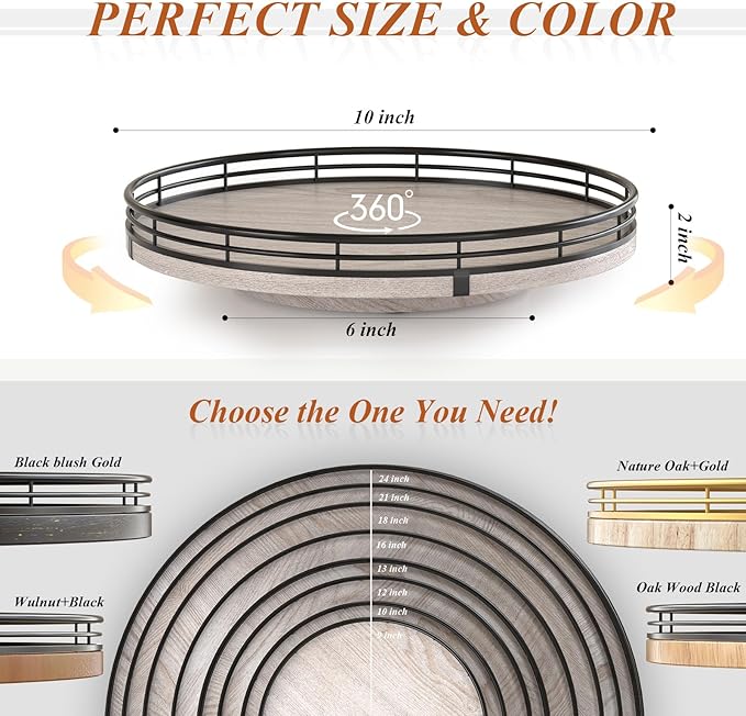 10" Oak Bathroom Vanity Tray Turntable for Perfume Candle, Round Wooden Decorative Tray for Kitchen Sink Countertop Organizer, Bathroom Counter Organizer for Skincare Makeup, Rustic White-Ruum Studio Home