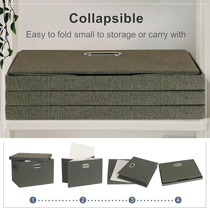 Large 17" 36 Quart Collapsible Stackable Storage Bins with Lids, 3 Packs Dark green Foldable Fabric Closet Storage Boxes with Lids, Heavy-duty Linen Cube Baskets(17x12x11)-Ruum Studio Home