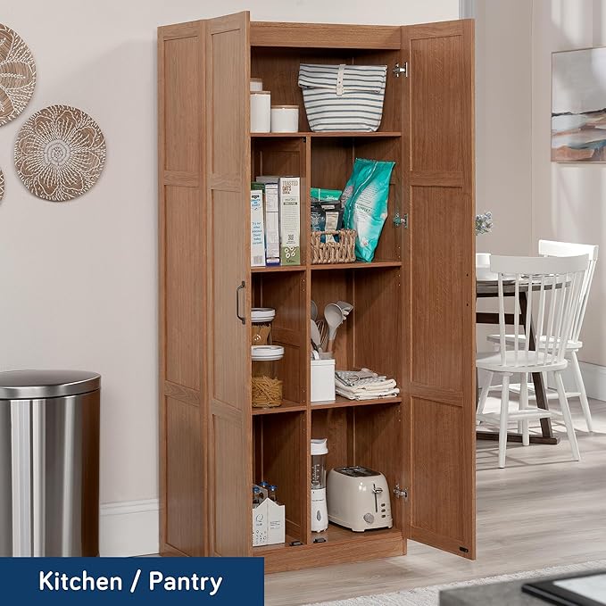 Sauder Select Storage Cabinet, Pantry Cabinet Kitchen Storage with Adjustable Shelves, Bathroom Storage Cabinet, in Highland Oak-Ruum Studio Home
