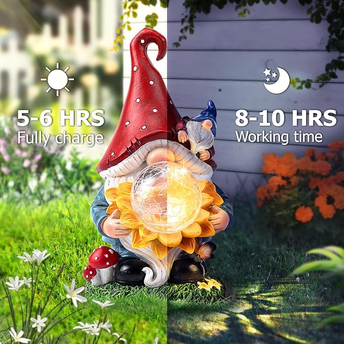 Solar Gnomes Garden Decor Outdoor Statues, Gnomes Gardening Gifts for Women Mom, Gnomes Decorations for Yard with Sunflower Decor Solar Lights for Outside, Patio, Lawn, Porch Decor-Ruum Studio Home