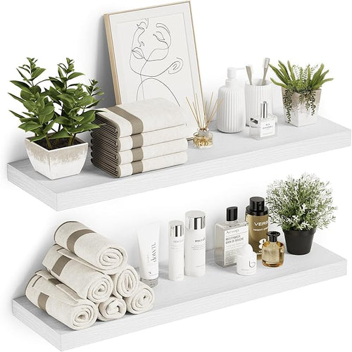 10 inches Deep Floating Shelves 36 inch Long, Wall Shelves Heavy Duty 70 lbs for Bedroom, Bathroom, Living Room, Kitchen, Office, Modern Shelf Home Decor with Invisible Bracket, White-Ruum Studio Home