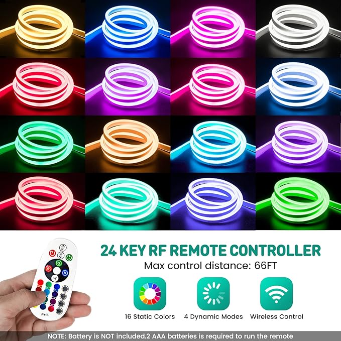 GZBtech RGB LED Neon Rope Lights 133FT/40M, AC 110-120V Waterproof Color Changing LED Rope with Remote Controller, Dimmable Multi Color Neon Rope Lighting for Indoor Outdoor Commercial Use-Ruum Studio Home