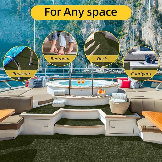 Marine Carpet,6 FT x 23 FT Olive Green Indoor Outdoor Carpet 0.2" Thick with Water-Proof TPE Backing, Non-Slide for Home, Patio, Porch, Deck-Ruum Studio Home