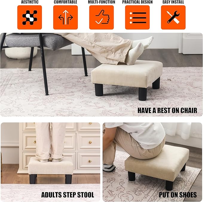 Joveco Small Foot Rest Stool Ottoman, 15" Fabric Square Footstool Upholstered Footrest for Chair, Under Desk, Office, Living Room, Wheat-Ruum Studio Home