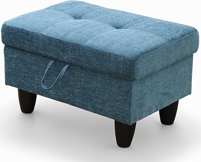 Ottoman Rectangular Storage Ottoman Bench, Flannel Footrest Stool Footstool with Lid for Living Room, Bedroom, Entryway, Light Blue, 28.5"x19"x17.5"-Ruum Studio Home