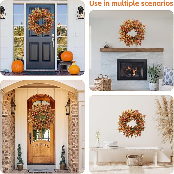22 inch Artificial Fall Wreaths for Front Door,Autumn Wreath with Pumpkin and Maple Leaves Suitable for Indoor Outdoor Wall Porch Harvest Festival Thanksgiving Day Farmhouse Holiday Decor.-Ruum Studio Home