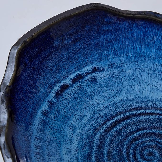 Ceramic Decorative Dish, Large Blue Pottery Decorative Bowl, Porcelain Centerpiece Tray, Key Bowl, Gift Decor Tray for Tabletop Entryway Table Living Room Dining(12'' Dish)-Ruum Studio Home