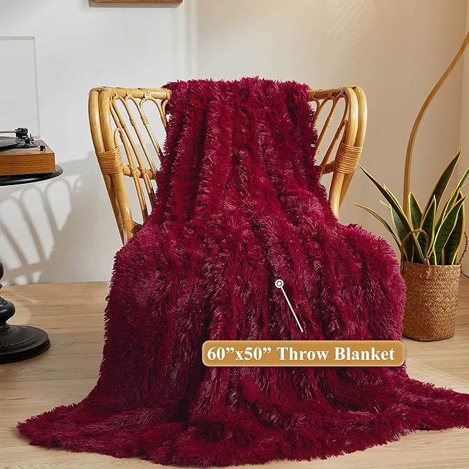 XeGe Luxury Faux Fur Throw, Red Soft 50x60 Fluffy Blanket, Shaggy Plush Decorative Couch Blanket, Autumn Cute Furry Fuzzy Lap Bed Throw for Kids Women Men Teen Girls-Ruum Studio Home