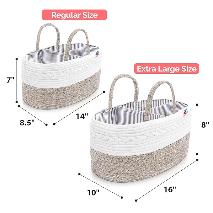 Rope Diaper Caddy - Storage for Baby and Toddler Items - Portable Cotton Organizer Easily Holds Diapers, Wipes, Clothing - Useful for Nursery, Bedroom (Beige, Regular)-Ruum Studio Home