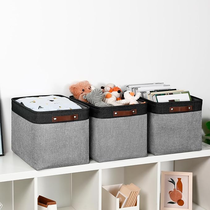 DULLEMELO Fabric Storage Bins - Decorative Large Baskets for Home Shelves & Bedroom, Canvas Toy Organizers (Black & Gray)-Ruum Studio Home