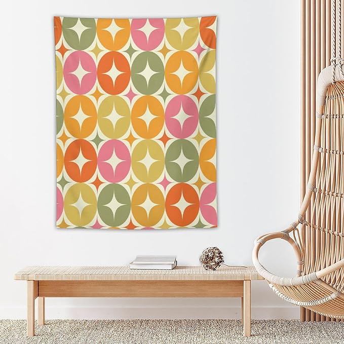 ICMOLYYENLO Abstract Cat Tapestry, Medieval Abstract Atomic Star Cat Vintage Home Wall Hanging Art Tapestry for Bedroom Living Room Dormitory 50x60 Inch-Ruum Studio Home